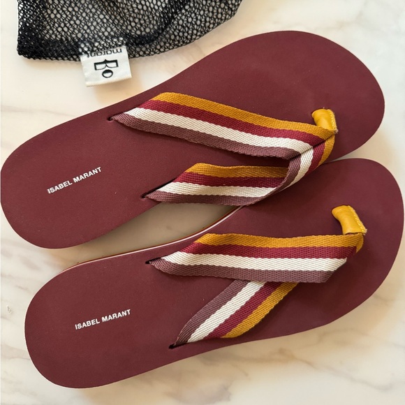 Isabel Marant Tae Striped Canvas Flip Flops with net shoe bag - Picture 9 of 11